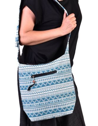 Bavlněná taška přes rameno s potiskem zik zak, kapsa, zip, 38x38cm