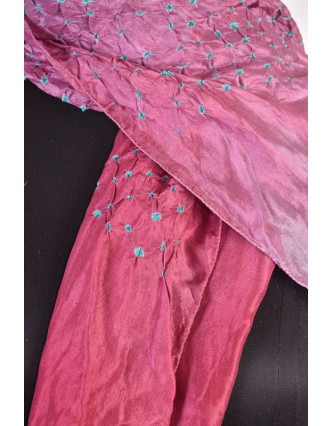 Luxusní hedvábný šál ve fialovo vínových tónech, uzlíková batika, cca 150x50cm