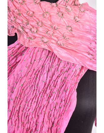 Luxusní hedvábný šál ve růžových tónech, uzlíková batika, cca 150x50cm