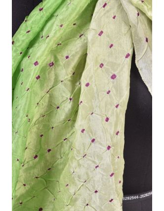 Luxusní hedvábný šál v zelených tónech, uzlíková batika, cca 150x50cm