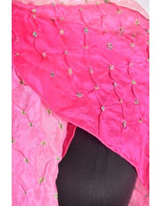 Luxusní hedvábný šál v růžových tónech, uzlíková batika, cca 150x50cm