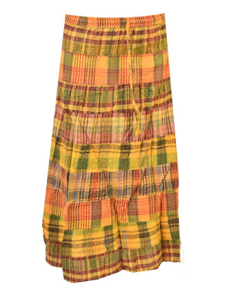 Dlouhá sukně, "Patchwork design", žlutá, stonewash, pružný pas