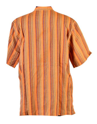 Pruhovaná pánská košile-kurta s krátkým rukávem a kapsičkou, oranživá