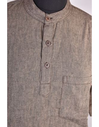 Hnědo-šedá pánská košile-kurta s krátkým rukávem a kapsičkou