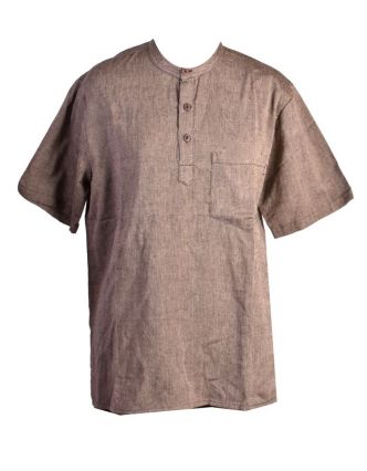 Hnědo-šedá pánská košile-kurta s krátkým rukávem a kapsičkou