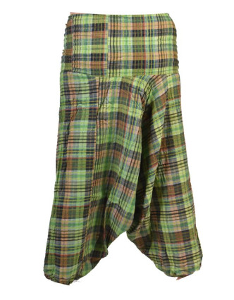 Turecké kalhoty, "Patchwork design", zelená, stonewash, pružný pas