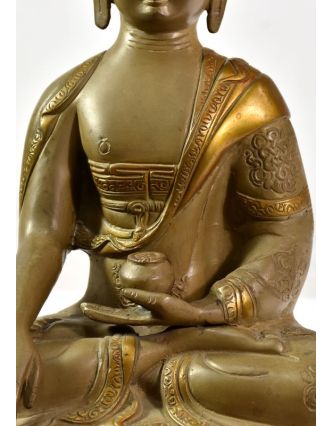 Buddha Šákjamuni, antik kamenná patina, mosazná soška, 32cm