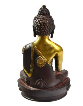 Buddha Šákjamuni, antik zlatá patina, mosazná soška, 30cm