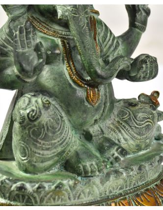 Ganéša, antik měděná patina, mosazná socha, 21 cm