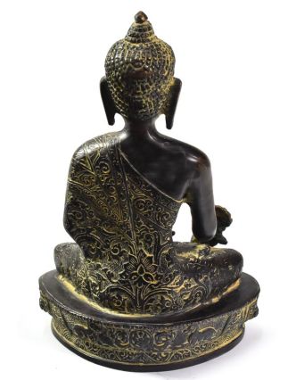 Buddha léčitel (medicine), antik patina, řezba, mosazná soška, 22cm