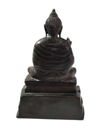 Buddha Amóghasiddhi, na podstavci, antik patina, mosazná soška, 18cm