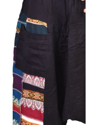 Černé turecké kalhoty s patchworkovým designem, elastický pas