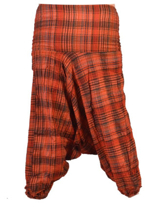 Turecké kalhoty, "Patchwork design", stonewash, oranžová , pružný pas
