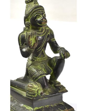 Hanuman, černo zelená patina, mosazná socha, 13cm