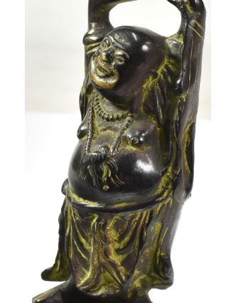 Buddha hojnosti, černozeleno patina, mosazná soška, 16cm