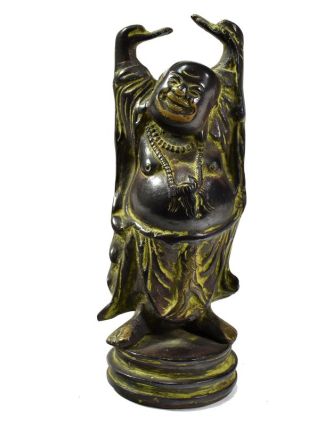 Buddha hojnosti, černozeleno patina, mosazná soška, 16cm