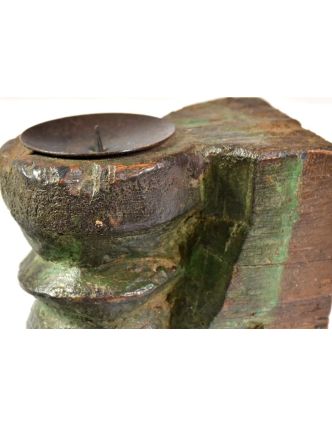Antik svícen z mangového dřeva, 9x10x13cm