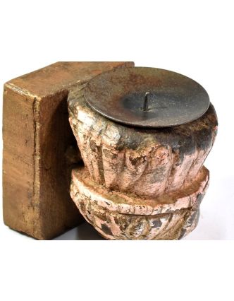 Antik svícen z mangového dřeva, 7x8,5x10,5cm