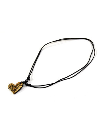 Kostěný náhrdelník na šňůrce, srdce, cca 3 cm