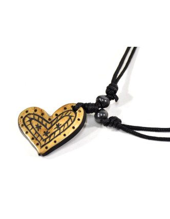 Kostěný náhrdelník na šňůrce, srdce, cca 3 cm