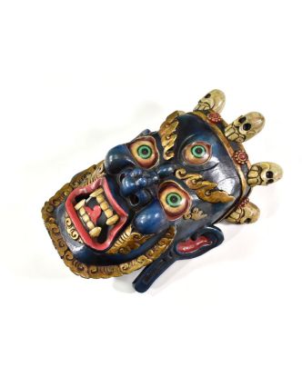 Bhairab, dřevěná maska, antik patina, ruční práce, 37cm