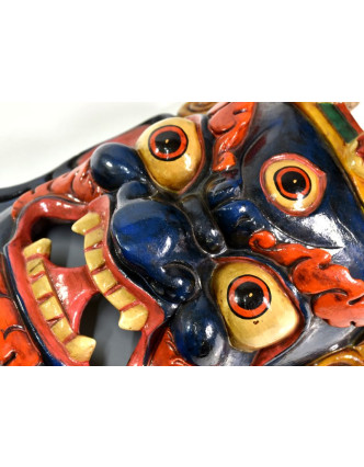 Bhairab, dřevěná maska, modrá, ruční práce, 27cm