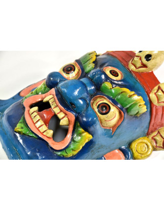 Bhairab, dřevěná maska, modrá, ruční práce, 29cm
