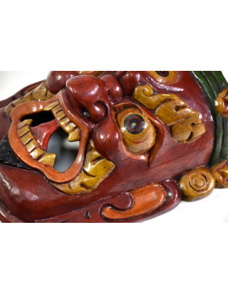 Bhairab, dřevěná maska, rudá, ruční práce, 26cm