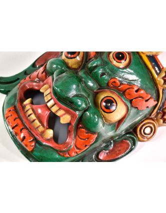 Bhairab, dřevěná maska, zelená, ruční práce, 27cm