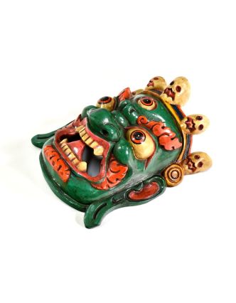 Bhairab, dřevěná maska, zelená, ruční práce, 27cm