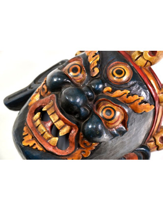Bhairab, dřevěná maska, modrá, ruční práce, 25cm