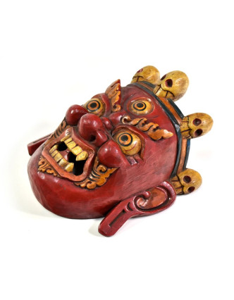Bhairab, dřevěná maska, tmavě červená, ruční práce, 26cm