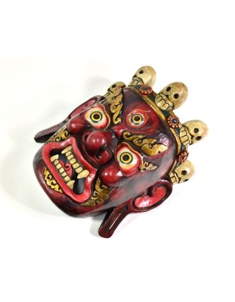 Bhairab, dřevěná maska, tmavě červená, ruční práce, 30cm