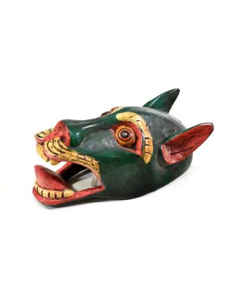 Dřevěná maska, sněžný lev zelený, ručně malovaná, 20cm