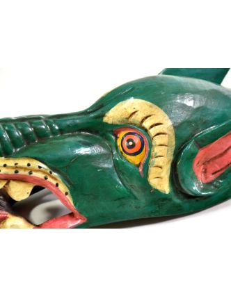 Dřevěná maska, sněžný lev, zelená, ručně malovaná, 19cm