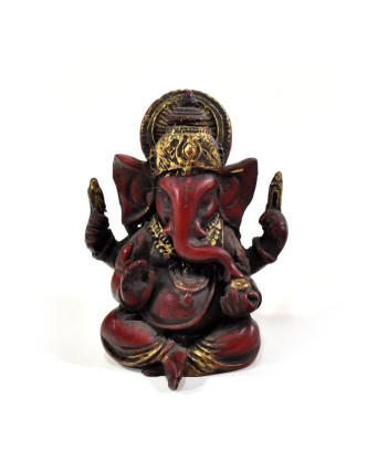 Ganesh červený, ručně malovaný a zlacený, pryskyřice, 10cm