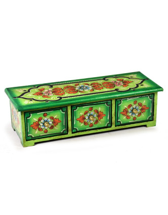 Ručně malovaná dřevěná skříňka se 3 šuplíčky, zelená, 36x13x11cm