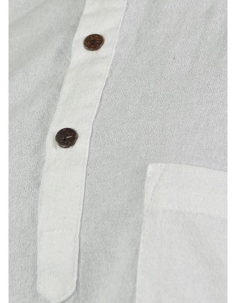Bílá pánská košile-kurta s dlouhým rukávem a kapsičkou, měkčené provedení