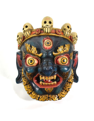 Bhairab, malovaná dřevěná maska, antik patina, ruční práce, 32cm