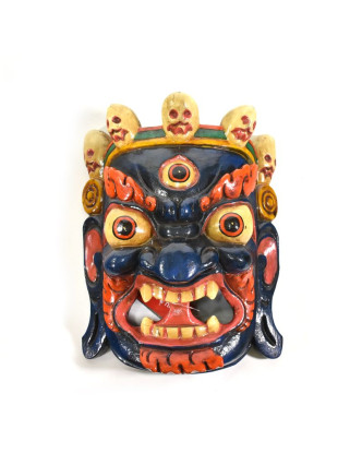 Bhairab, dřevěná maska, modrá, ruční práce, 27cm