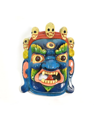 Bhairab, dřevěná maska, modrá, ruční práce, 29cm