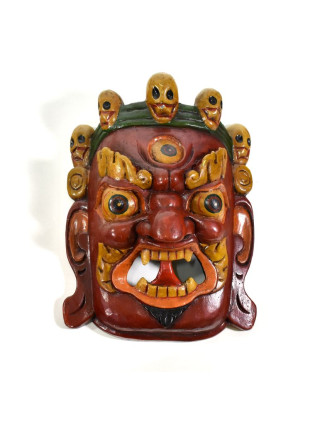 Bhairab, dřevěná maska, rudá, ruční práce, 26cm