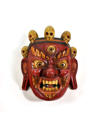 Bhairab, dřevěná maska, tmavě červená, ruční práce, 26cm