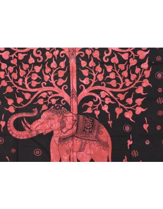 Přehoz na postel, Slon a strom života, červený, 200x230cm
