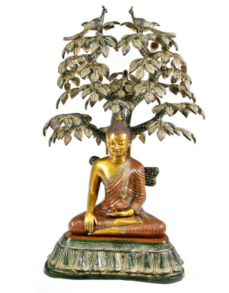 Buddha meditující pod stromem, mosaz, 78cm