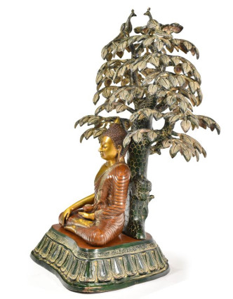 Buddha meditující pod stromem, mosaz, 78cm