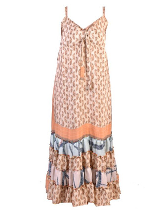 Dlouhé šaty s volány, z recyklovaných sárí