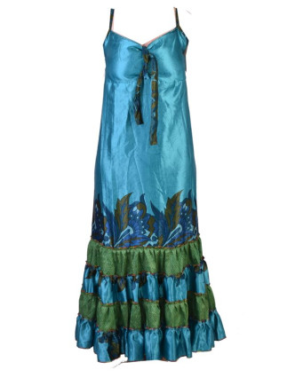 Dlouhé šaty s volány, z recyklovaných sárí