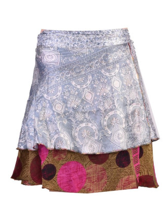 Krátká zavinovací sukně z recyklovaných sárí