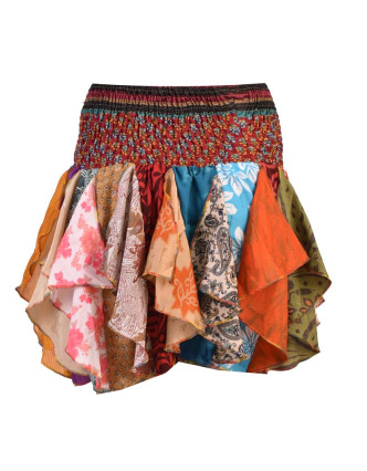 Multibarevná mini sukně ze sárí s volány (top), bobbin, mix barev a designů